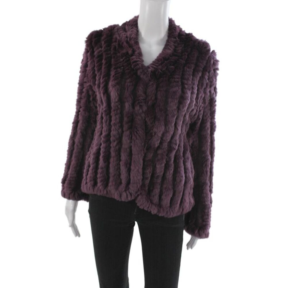 Heartloom Womens Striped Purple Rex Rabbit Fur Basic Jacket Size L
